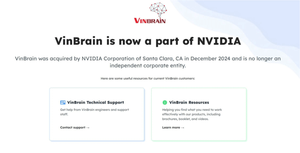 Vinbrain網站上已經顯示被Nvidia收購